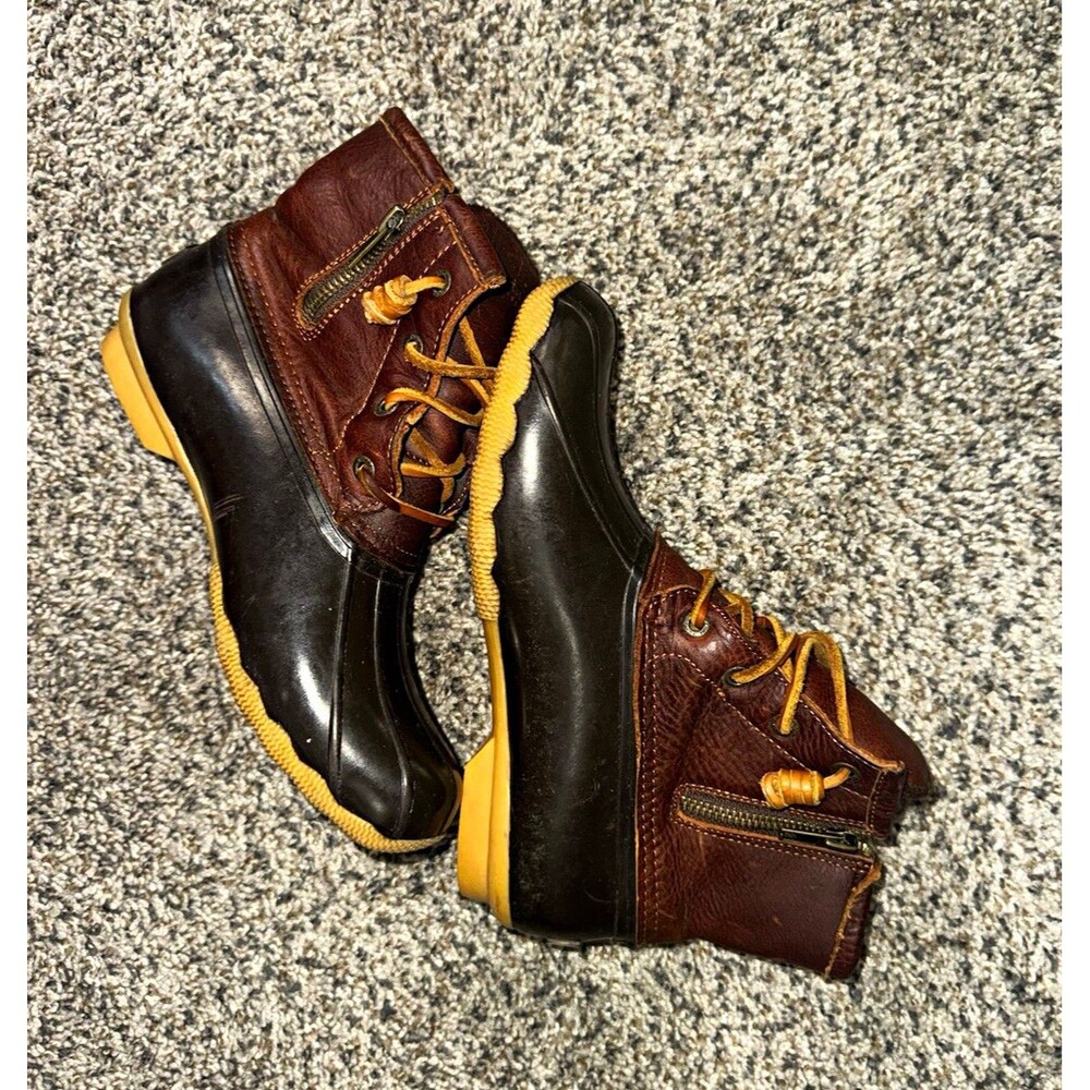 Sperry Saltwater Women's Duck Boots Brown Leather Waterproof Size 7.5 No Insoles